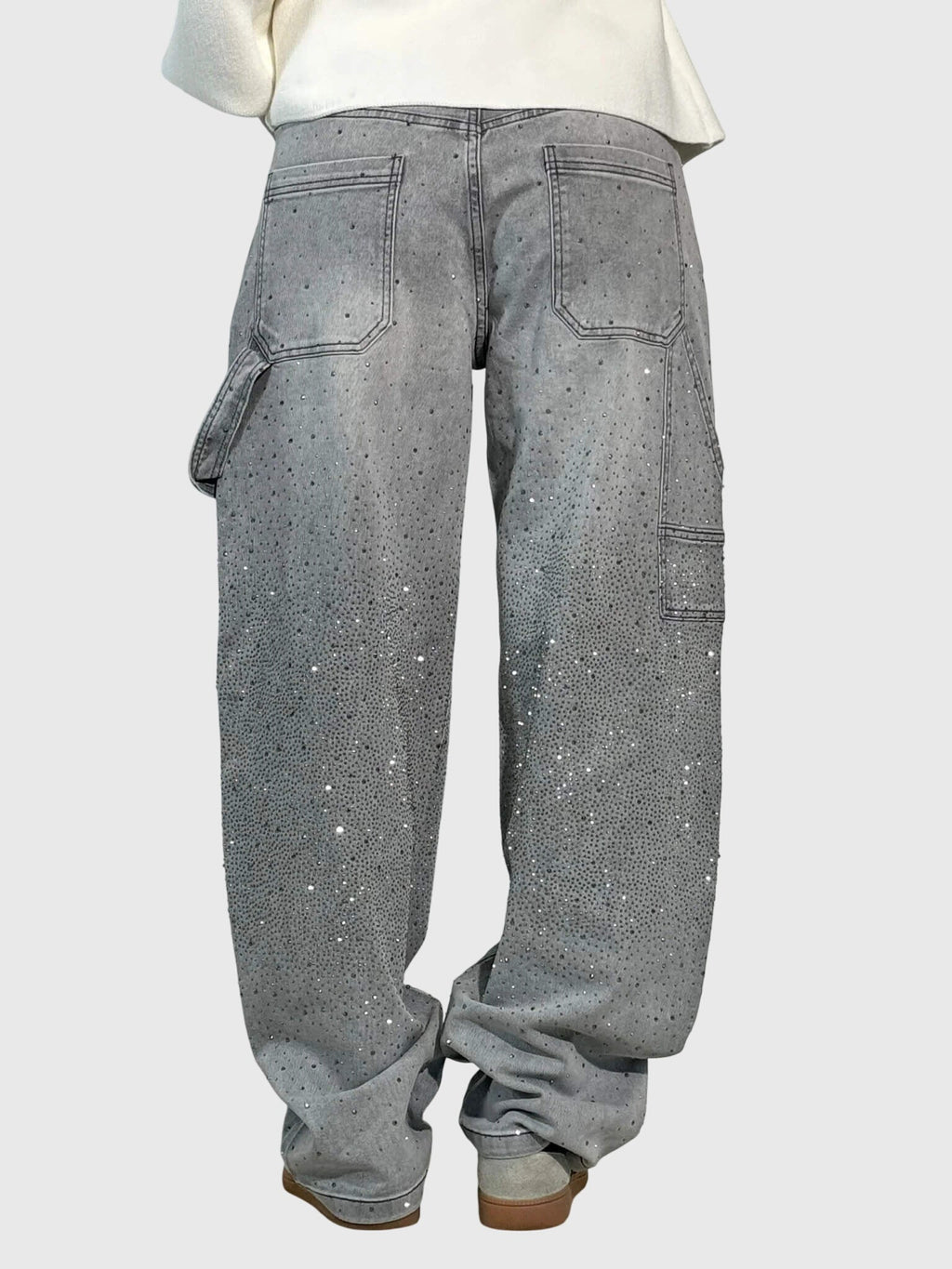 Women’s sparkle diamond denim pants from Jesie-London, featuring shiny embellishments and classic five-pocket style.