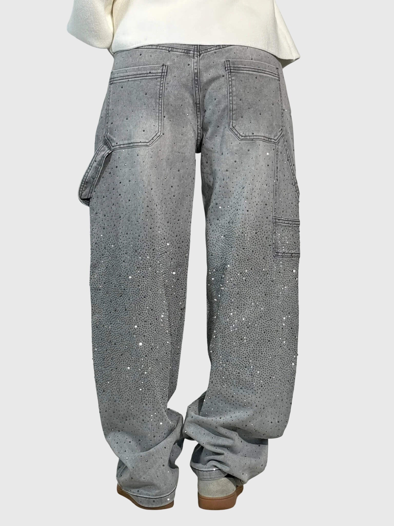 Women’s sparkle diamond denim pants from Jesie-London, featuring shiny embellishments and classic five-pocket style.