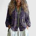 Jesie-London Bella women's printed casual button-front top with floral pattern and short sleeves, perfect for everyday wear.