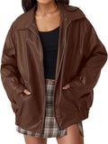Women’s oversized leather bomber jacket by Jesie-London, Eloise style, featuring classic design and stylish oversized fit.