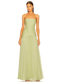 Jesie-London Clara women's strapless pleated maxi wedding guest dress with flowing fabric and elegant design.