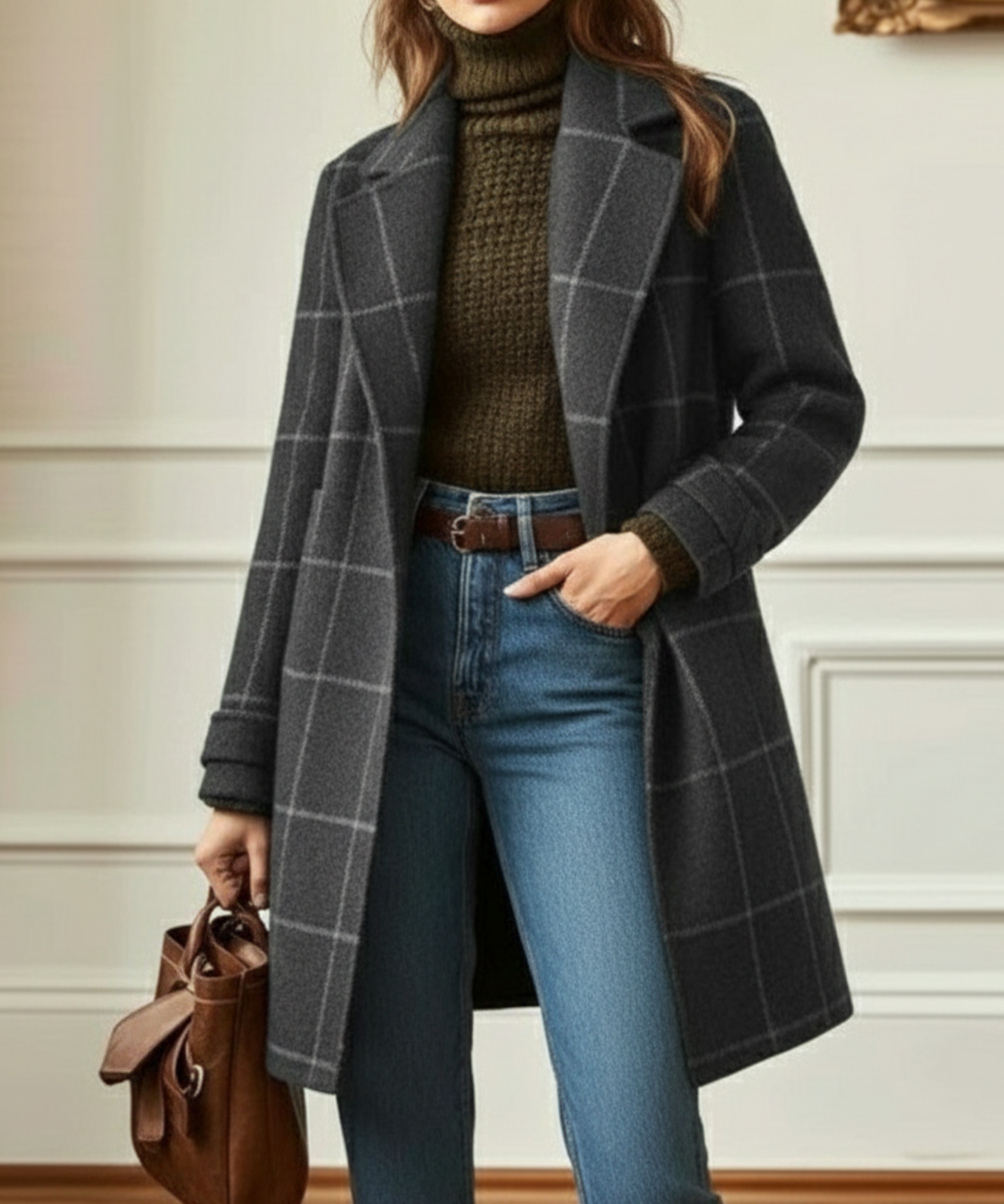 Jessica women's plaid button-front coat by Jesie-London, showcasing a stylish red and black checkered pattern and classic collar.