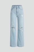 Women’s wide-leg distressed high-waist jeans from Jesie-London, featuring a relaxed fit and distressed details.