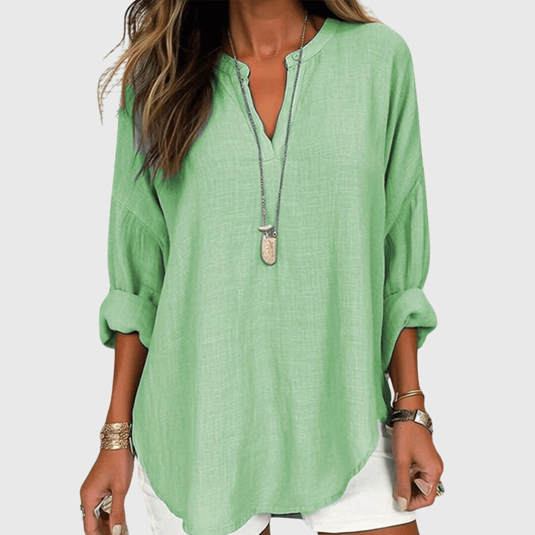 Jessica-London Bethany women's loose fit long sleeve casual top in soft fabric, shown in a relaxed fit style.