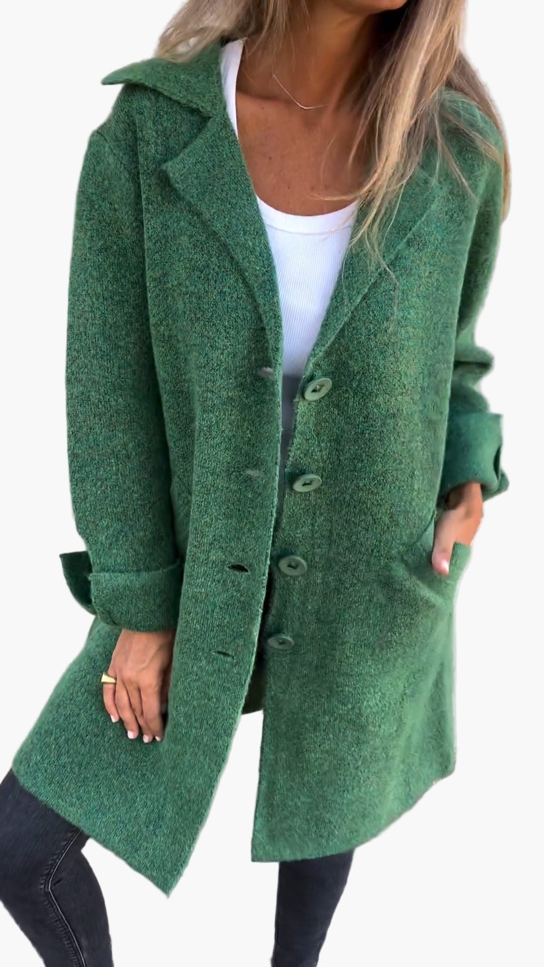 Women’s cozy oversized button-down trench coat by Jesie-London, featuring a relaxed fit and classic design in neutral fabric.