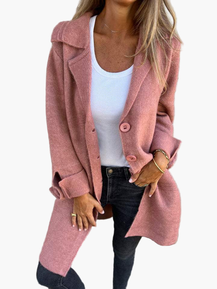 Jesie-London Lauren women's oversized button-down trench coat in cozy, stylish design with a classic silhouette and large buttons.