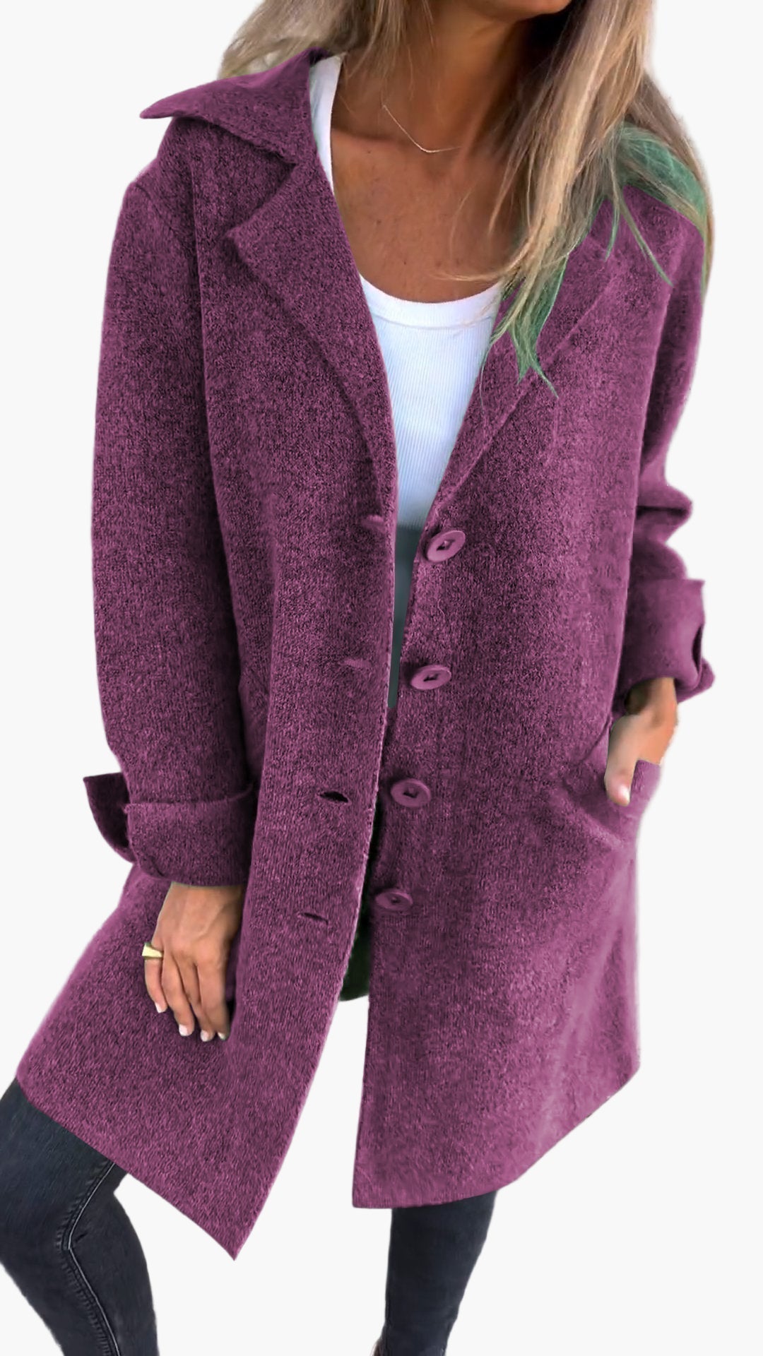 Jesie-London Lauren women's oversized button-down trench coat in cozy fabric, shown in a neutral color with large lapels and relaxed fit.