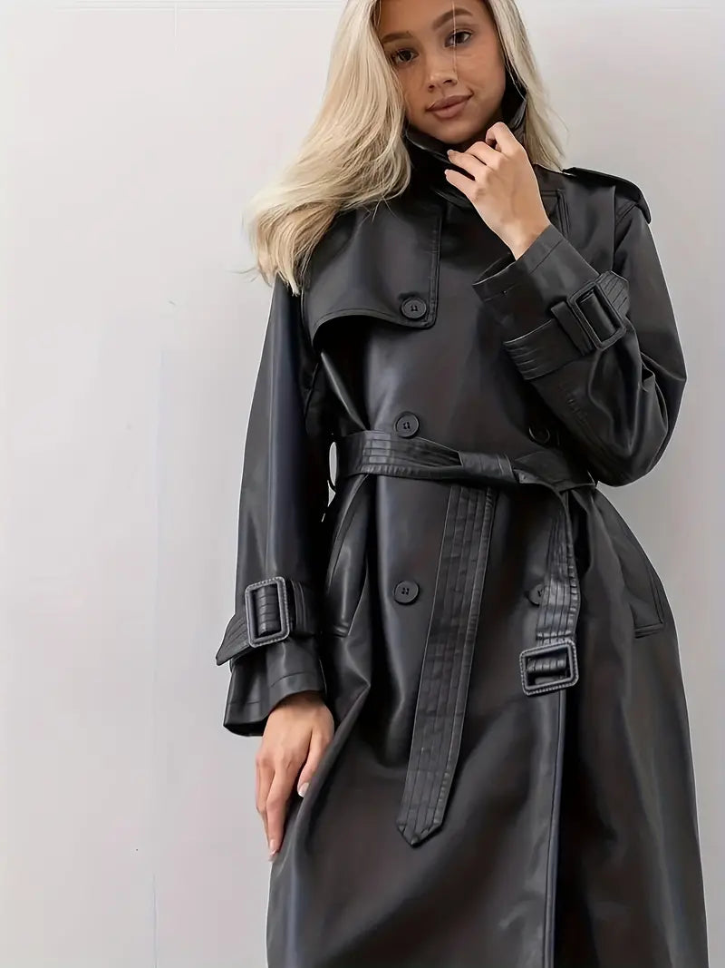 Women’s Jesie-London Madeline double-breasted trench coat, stylish beige outerwear with classic lapels and waist belt.
