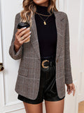 Gabriella women's plaid long sleeve casual blazer by Jesie-London, featuring a stylish checkered pattern and tailored fit.