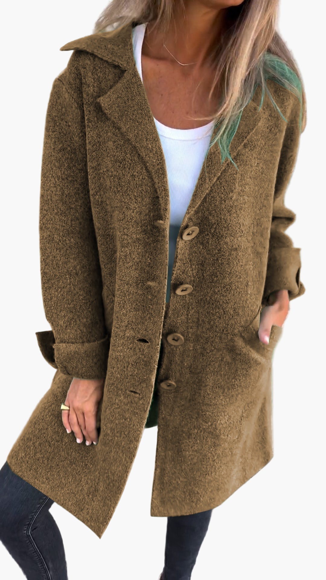 Women’s cozy oversized button-down trench coat from Jesie-London, featuring a relaxed fit and classic design.