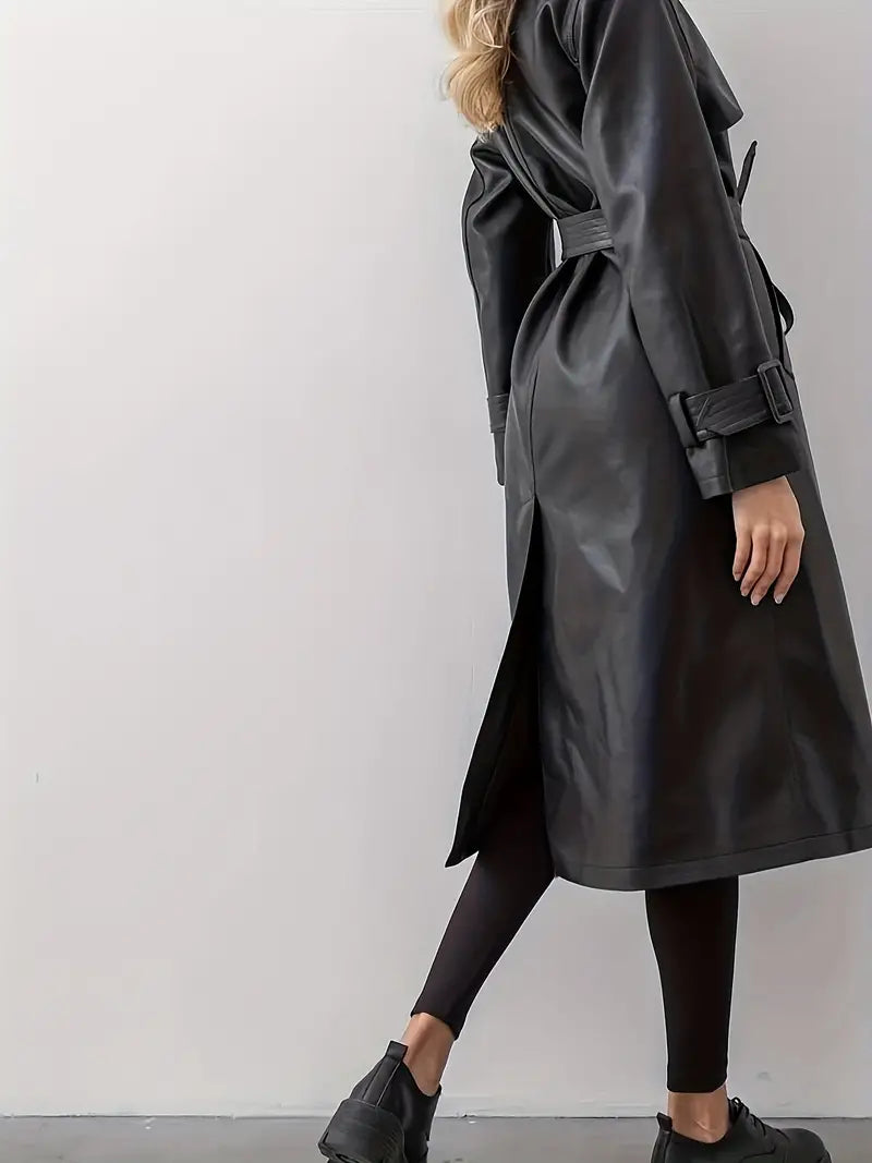 Women’s double-breasted trench coat by Jesie-London, styled in classic beige with belt and tailored fit, suitable for casual or formal wear.