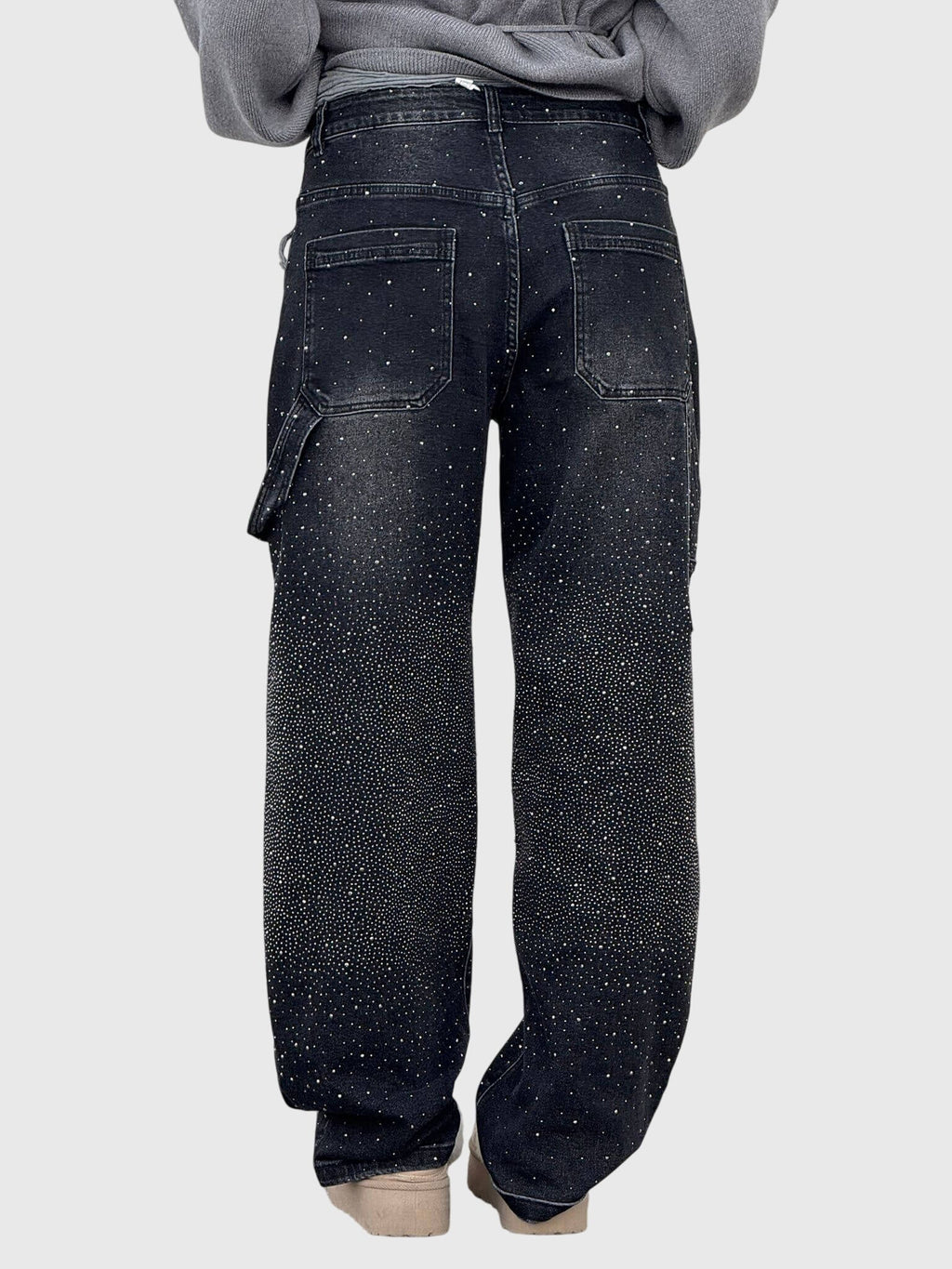 Women’s sparkle diamond denim pants by Jesie-London, featuring shiny embellishments and classic denim style.