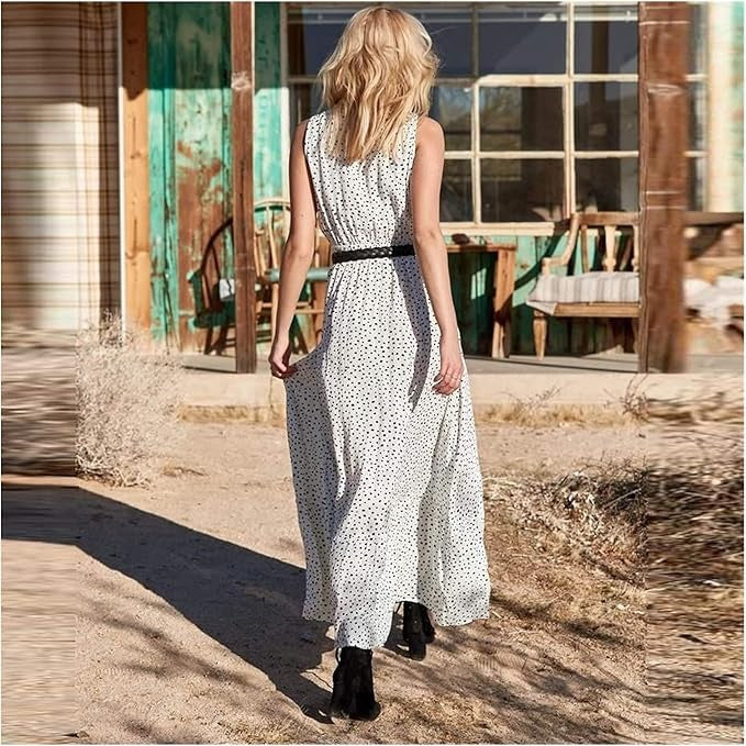 Jesie-London Catherine women's boho sleeveless V-neck maxi dress with flowing fabric and relaxed fit, perfect for casual summer wear.