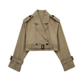 Jessica women's short double-breasted trench coat by Jesie-London, stylish beige coat with classic lapels and belt detail.