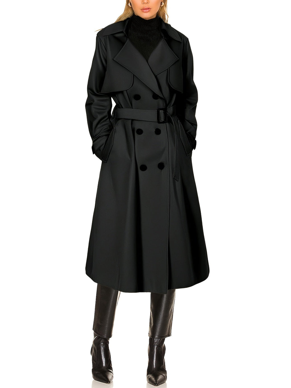 Women’s elegant longline office trench coat by Jesie-London, shown in a stylish, tailored design perfect for professional wear.