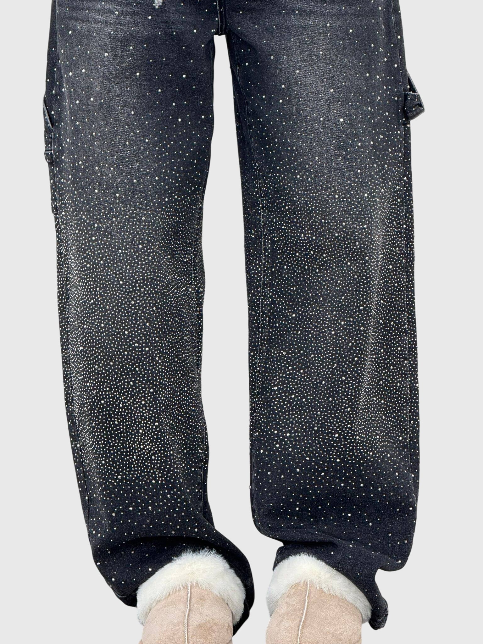 Women’s sparkle diamond denim pants from Jesie-London featuring glittering embellishments and a trendy fit.