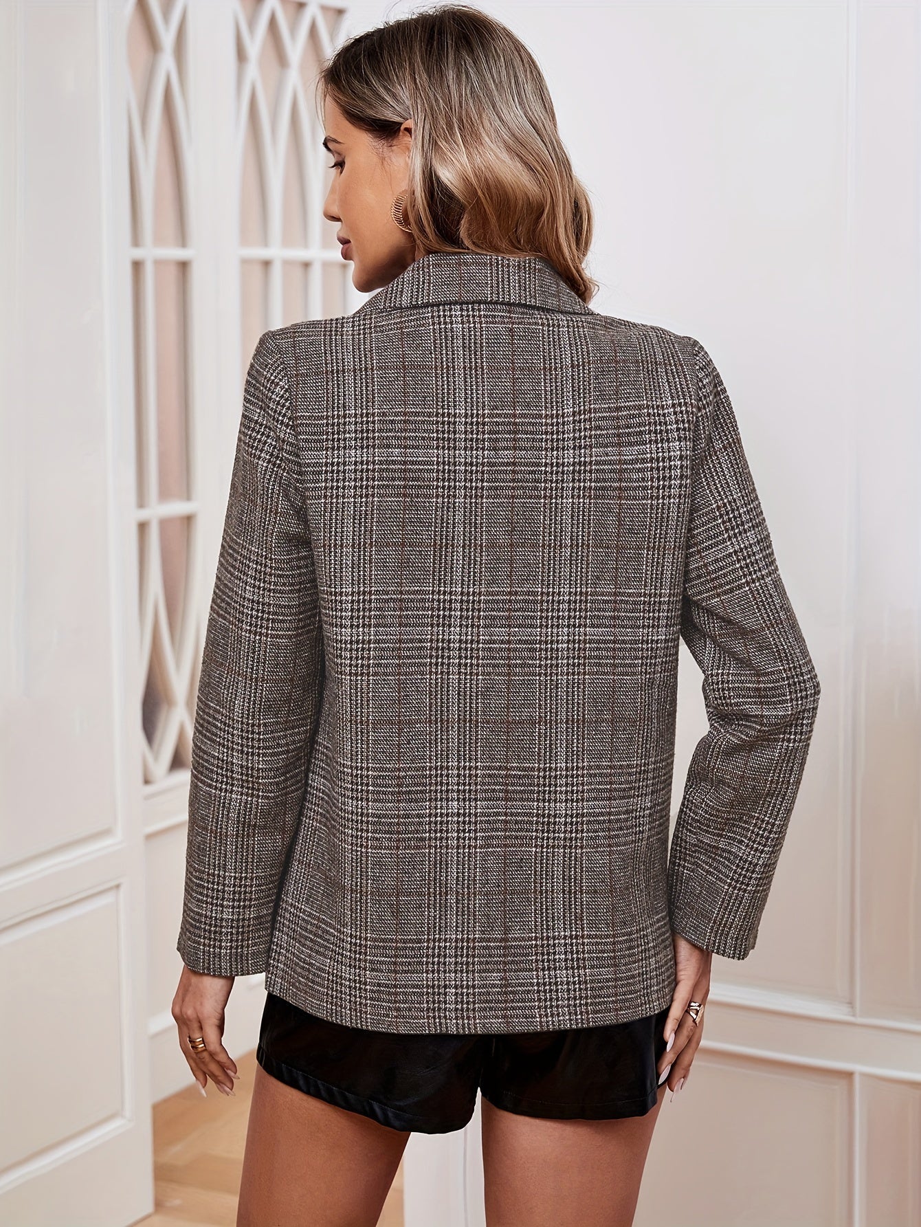Gabriella women's plaid long sleeve casual blazer by Jesie-London, featuring a tailored fit and classic plaid pattern.