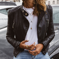 Mia women's stylish modern biker jacket by Jesie-London, black leather with silver hardware, slim fit and edgy design.