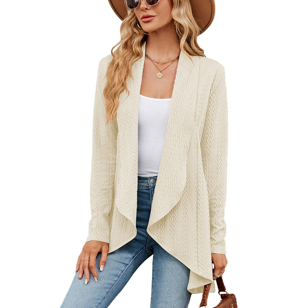 Apricot Chloe women's casual open front long cardigan by Jesie-London, showing a soft, lightweight knit with relaxed fit.