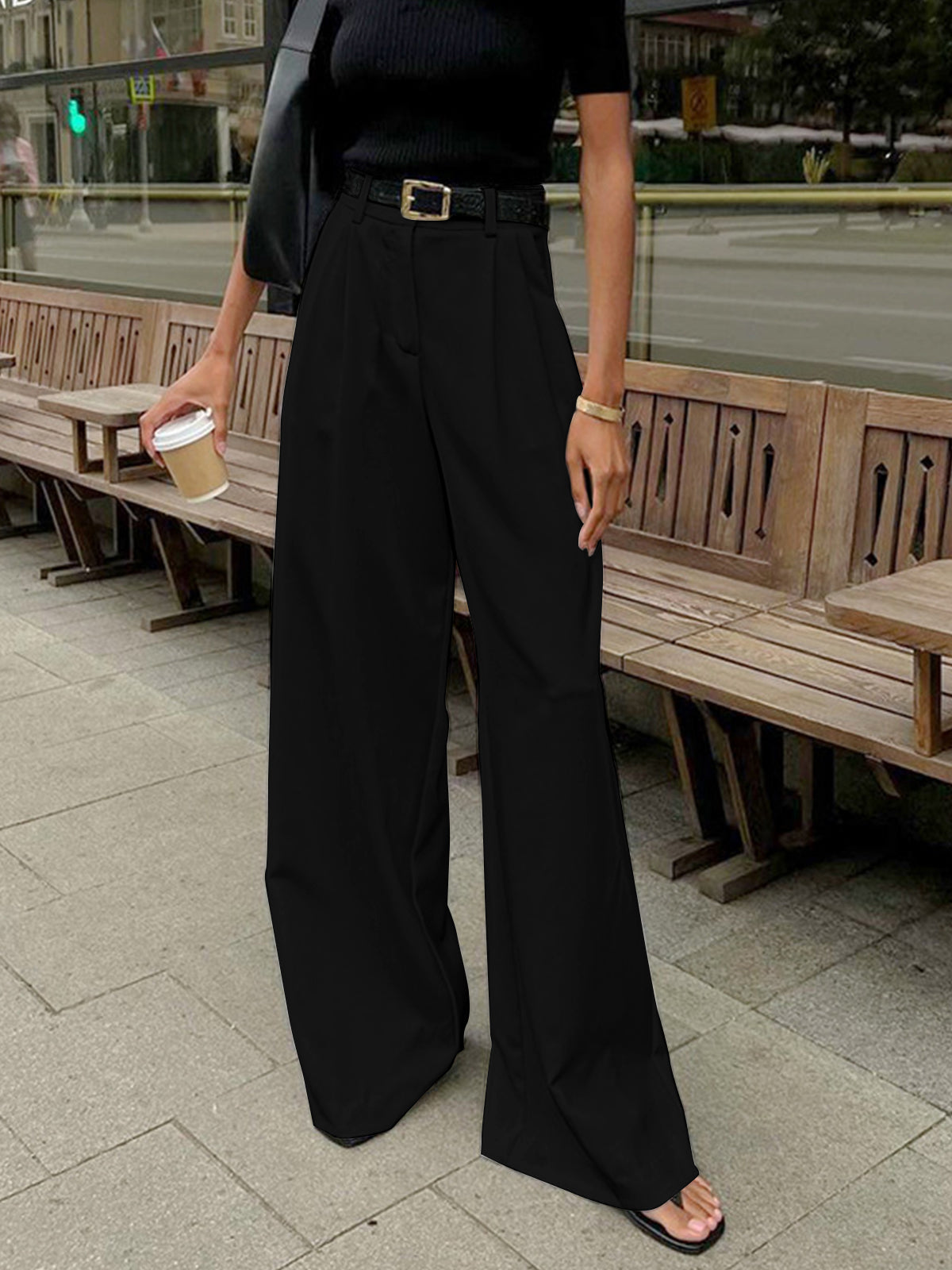 Julia women's relaxed-fit wide-leg office trousers by Jesie-London shown in image, featuring a comfortable, stylish fit for professional wear.