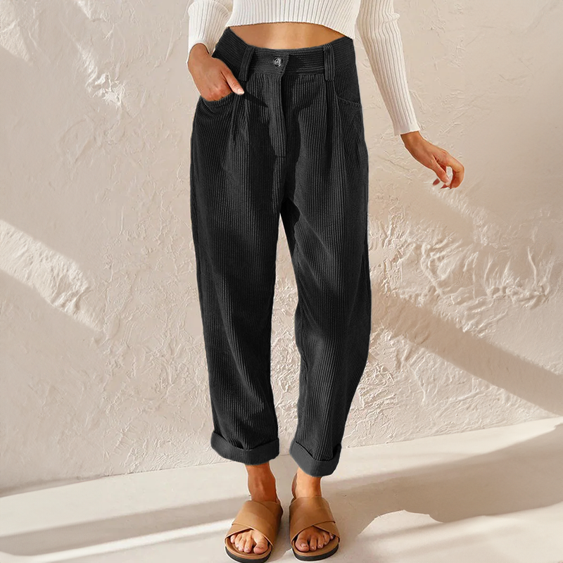Ariel women's high waist wide-leg corduroy pants by Jesie-London, shown in a casual fit with a relaxed silhouette.