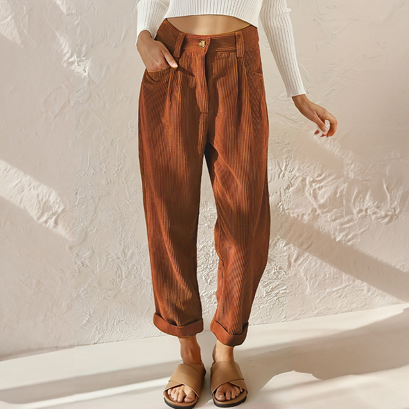 Ariel women's high waist wide leg pants by Jesie-London, featuring casual corduroy fabric in a relaxed fit.