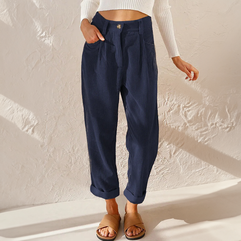 Women’s high waist wide leg summer pants by Jesie-London, featuring casual corduroy fabric and relaxed fit.