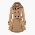 Elegant women's short dress coat with waist tie by Jesie-London, shown in warm, winter-appropriate fabric suitable for women.