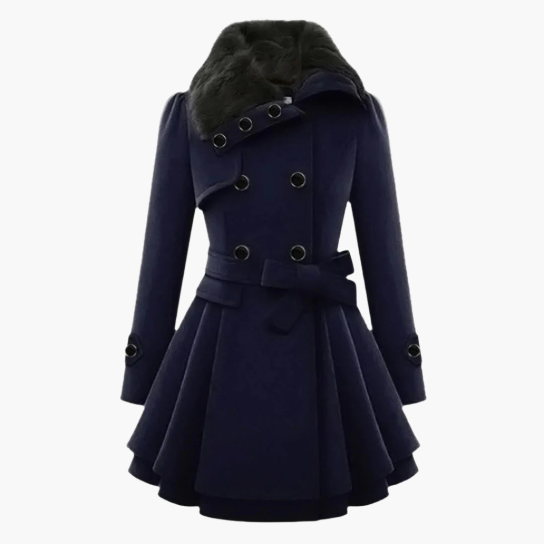 Women’s elegant waist tie short dress coat by Jesie-London, in warm winter fabric with a stylish silhouette and tailored fit.