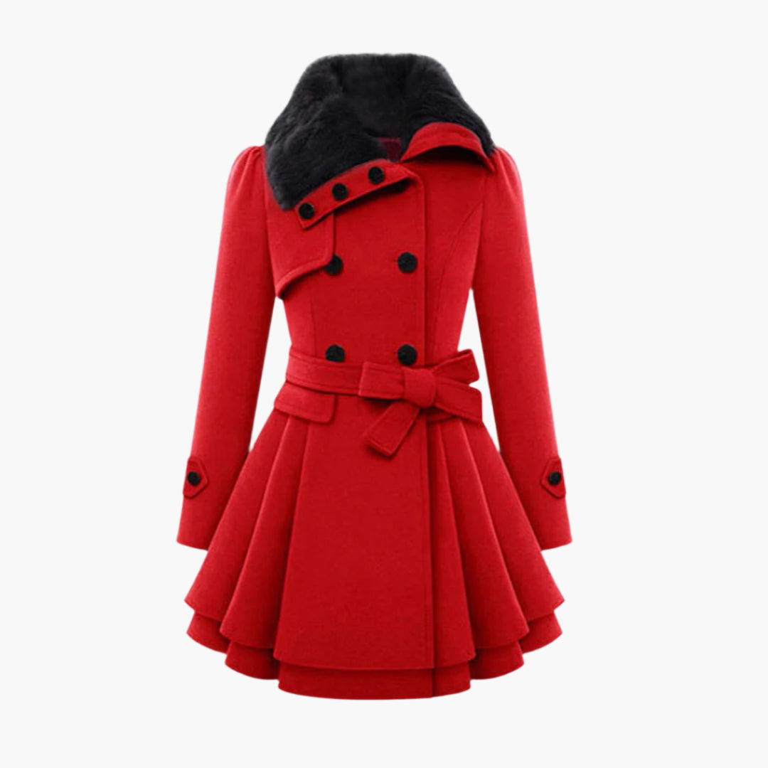 Jesie-London Lydia women's elegant waist tie short dress coat, shown in warm winter fabric with a tailored fit and stylish design.