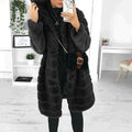 Jesie-London Florence women's longline faux fur coat with hood, soft shaggy mink-style winter coat, long sleeves, warm and cozy.
