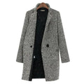 Women’s vintage-inspired houndstooth pattern coat by Jesie-London, featuring a classic tailored design with a high collar and button details.