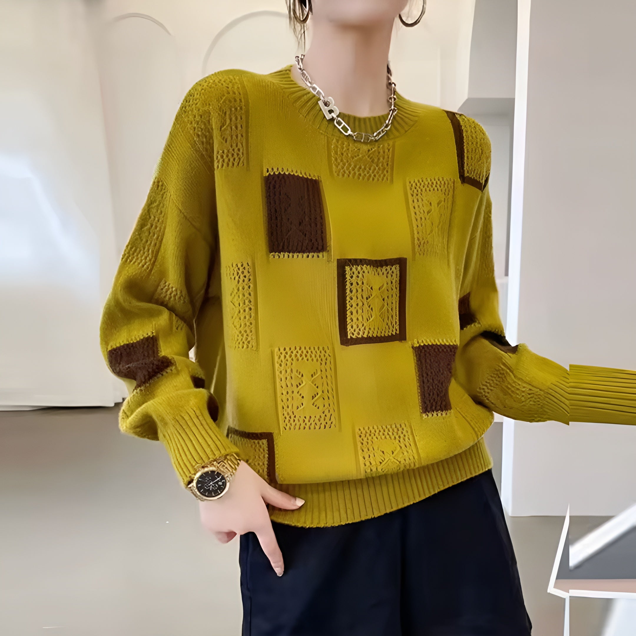 Jesie-London Lydia women's spring casual relaxed fit top with geometric pattern, stylish and comfortable for everyday wear.
