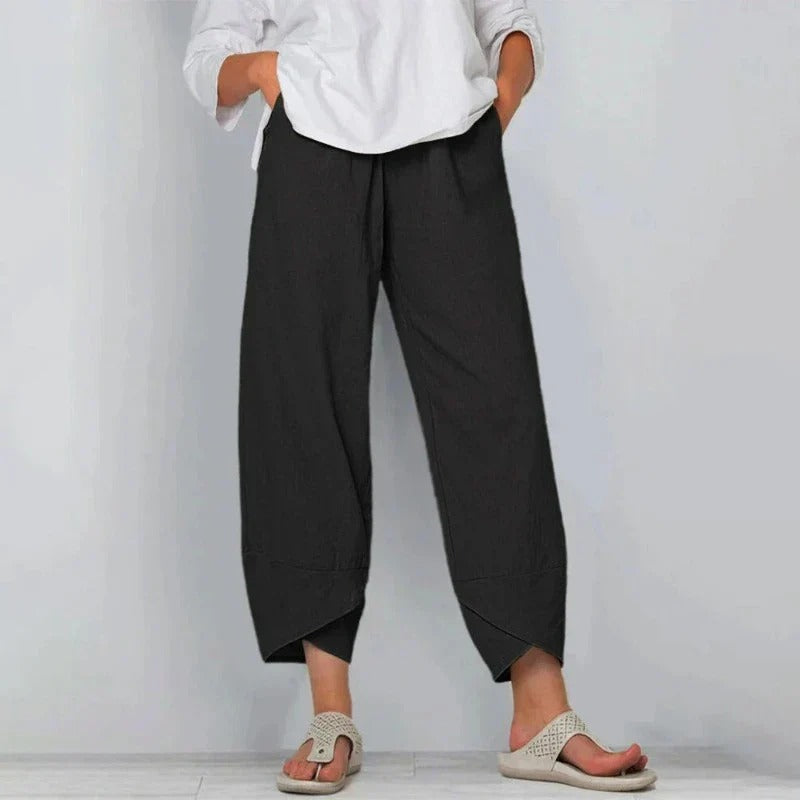 Women’s wide-leg casual cropped pants by Jesie-London, featuring relaxed fit and stylish design, shown in a neutral fabric.