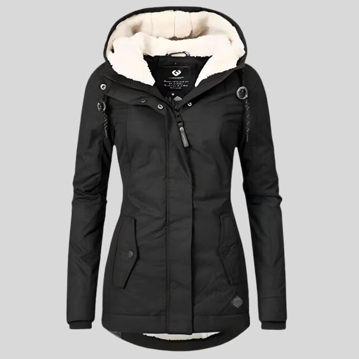 Jesie-London Charlotte women's hooded waterproof rain jacket, lightweight and breathable, shown in a vibrant color with hood and zip closure.