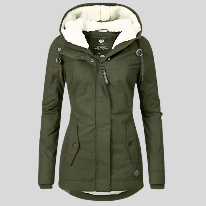 Jesie-London Charlotte women's hooded lightweight waterproof rain jacket, shown in a sleek design with a hood and water-resistant fabric.