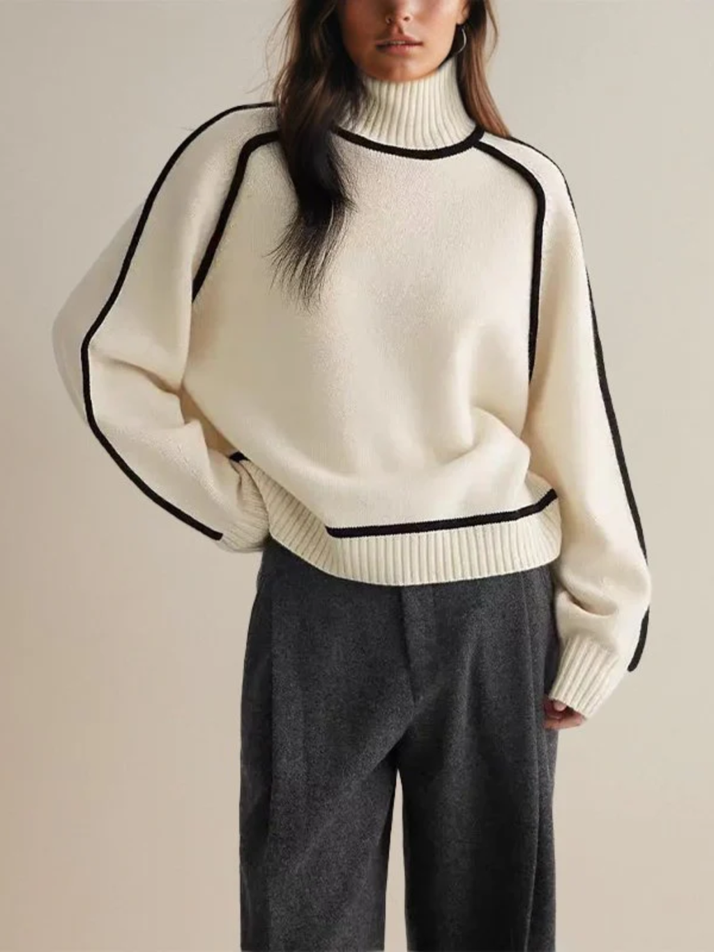 Women’s winter color block turtleneck sweater by Jesie-London, featuring a stylish multicolor design and cozy knit fabric.