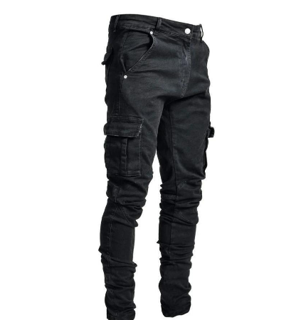 Jesie-London Carl men's urban slim cargo jean pants with multiple pockets and a modern fit, displayed on a neutral background.
