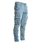 Men's slim cargo jean pants in urban style from Jesie-London, featuring multiple pockets and a modern fit.