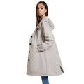 Jesie-London Elsie women's water-resistant hooded drawstring raincoat, casual long outdoor coat with relaxed fit.