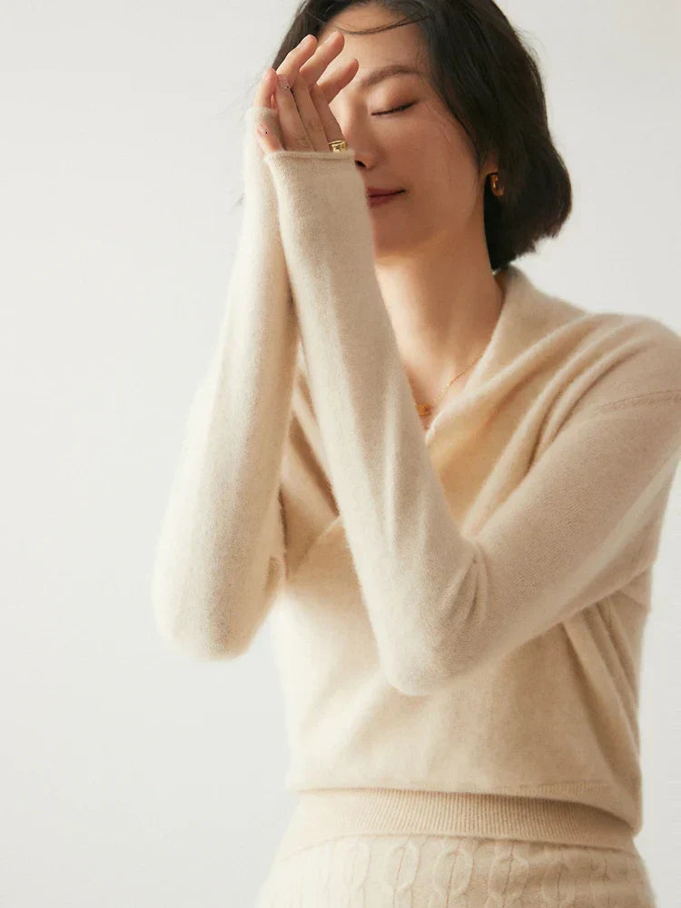 Jesie-London Kate women's elegant wrap crossover chic sweater, shown in a stylish design with a soft, cozy knit fabric.
