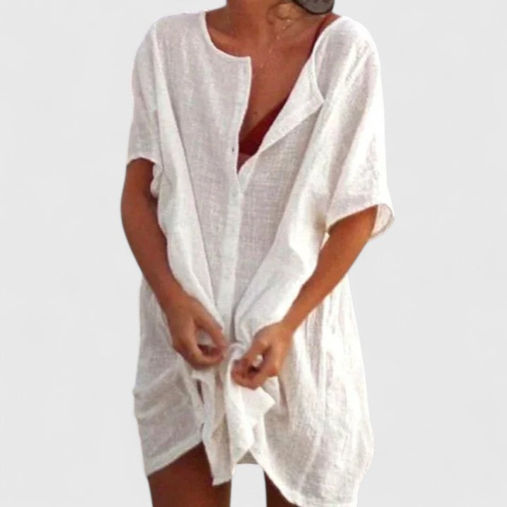 Women's Lydia loose button beach cover-up shorts by Jesie-London, featuring lightweight fabric and casual style.