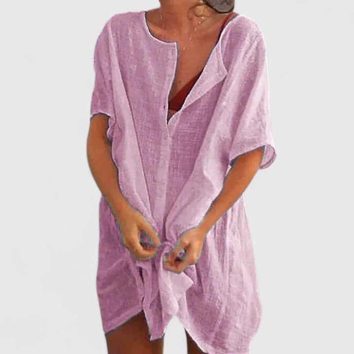 Jesie-London Lydia women's loose button beach cover-up shorts, lightweight fabric, relaxed fit, perfect for beachwear and summer outings.