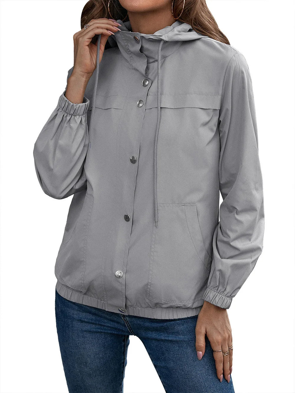 Gabriella women's hooded fashion walking coat by Jesie-London, shown in a stylish, lightweight design with a hood and tailored fit.