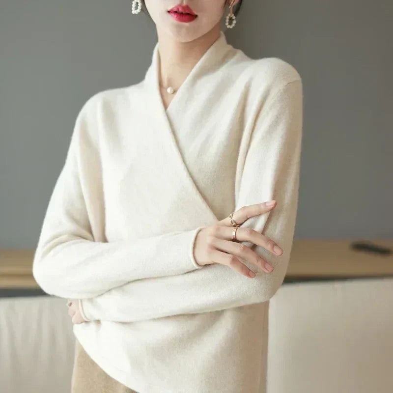 Elizabeth women's winter wrap V-neck knit sweater by Jesie-London, featuring a cozy, stylish design in soft fabric.