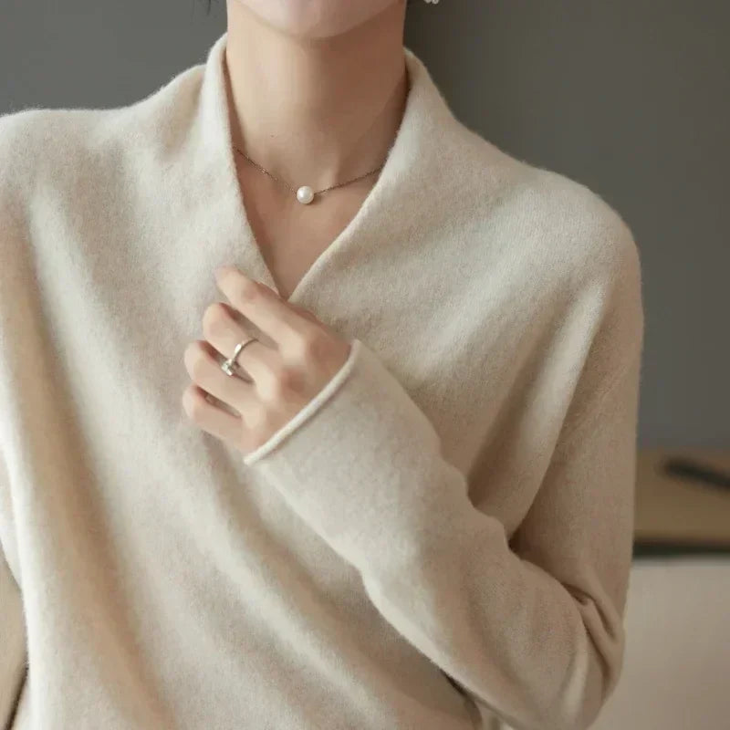 Jessica-London Elizabeth women's winter wrap V-neck knit sweater, featuring a cozy knit texture and stylish V-neck design.