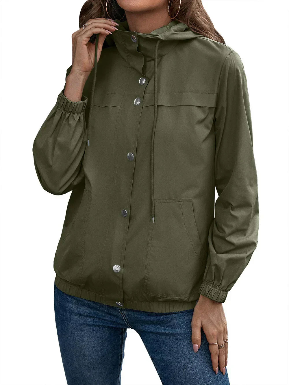 Women’s hooded fashion walking coat by Jesie-London, featuring a stylish design and cozy hood, perfect for chilly walks.