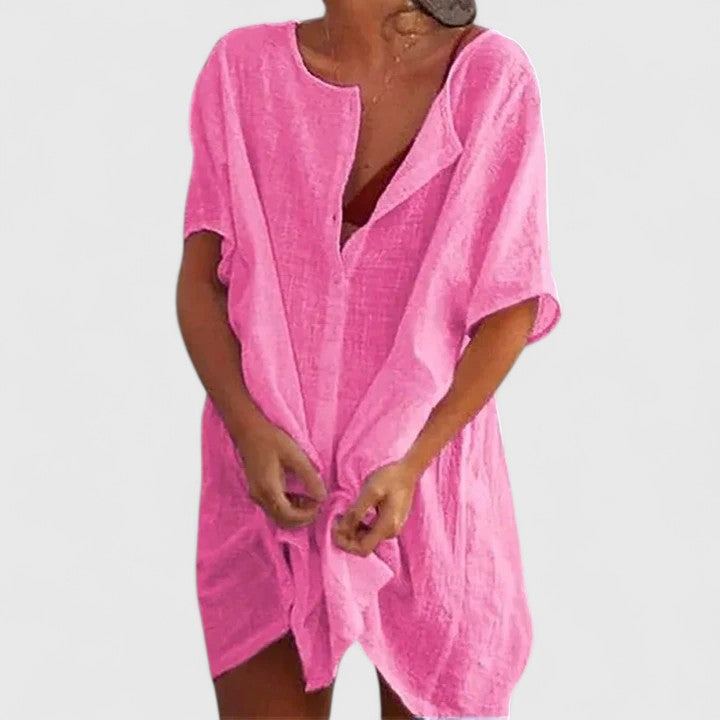 Women's Lydia loose button beach cover-up shorts by Jesie-London, featuring lightweight fabric and casual fit.