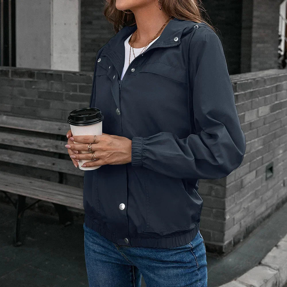 Gabriella women's hooded fashion walking coat by Jesie-London, stylish outerwear with a hood, perfect for casual outdoor wear.