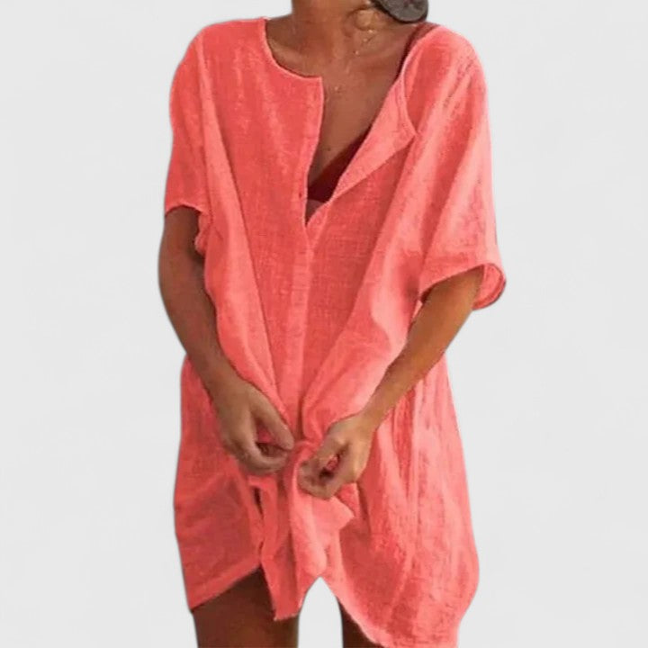 Jesie-London Lydia women's loose button beach cover-up shorts, lightweight and casual for summer beachwear.